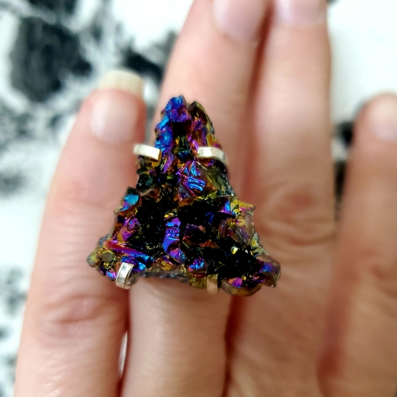 New Titanium Druzy 925 Silver Ring. - Picture 2 of 8